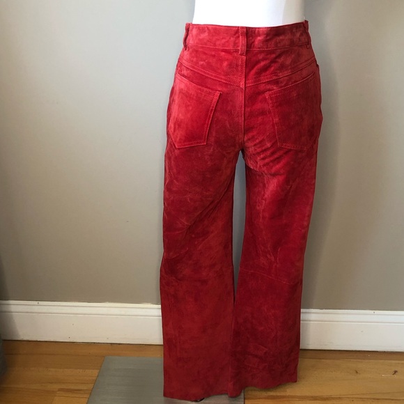 Vintage Jou Jou 80s Red suede leather jeans pants 2 S - Picture 2 of 7